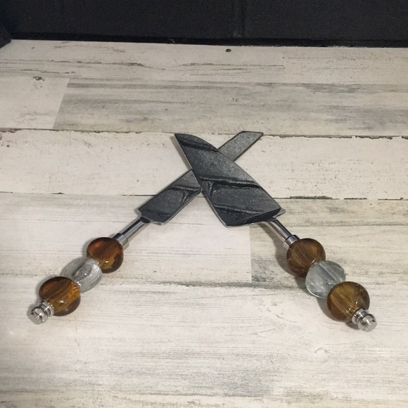 Silver tone with clear & brown glass beaded pies server set knife and server - Picture 1 of 6